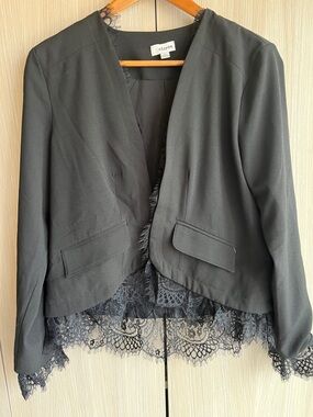 Storee Black Lace-Trim Open Blazer